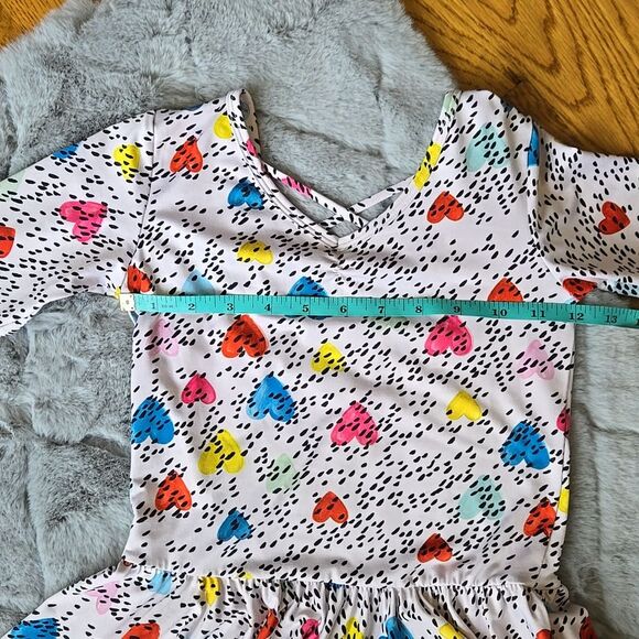 Dot Dot Smile White/Pink Heart Print Twril Dress, Girls Size 8/10 - Picture 3 of 10